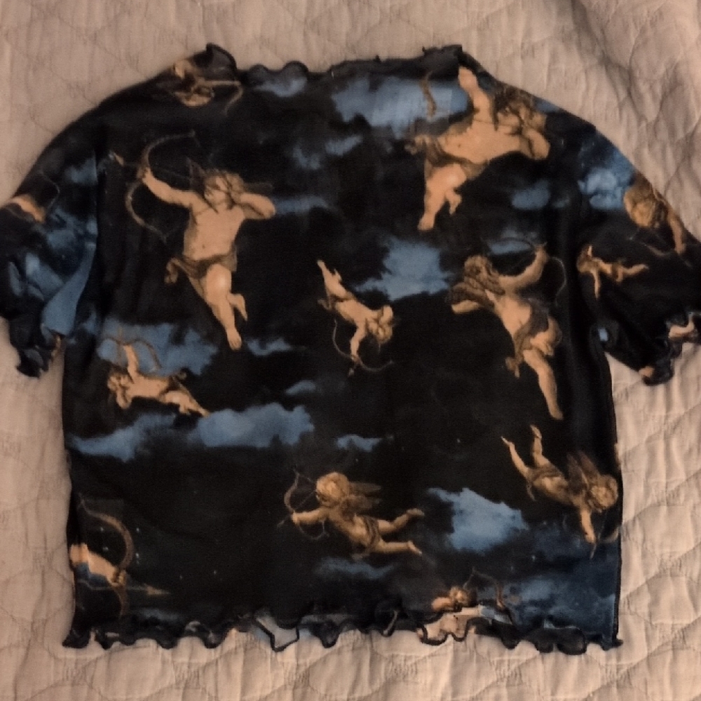 Angel Print Black and Cream Women's Top